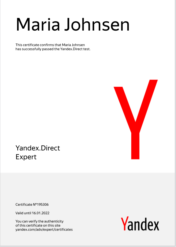 maria johnsen is expert in Yandex direct