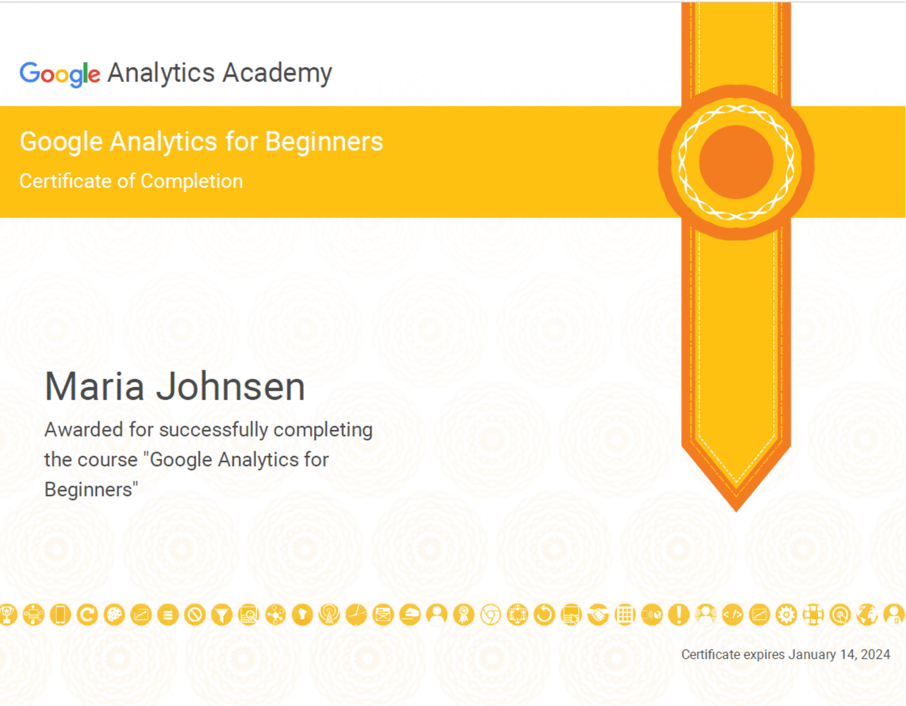 Maria Johnsens' Google Analytics Certificates