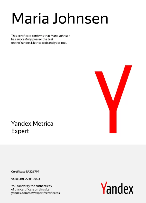 Yandex Metrica Expert 2022-Maria Johnsen